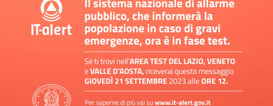 IT-ALERT, al via test del nuovo sistema di allarme pubblico anche nella Regione Lazio